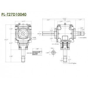 Boite d'engrenage ( gear box) T27 (40 mm sortie fan) (1 3/8-6 spline entrée)  JOBBER